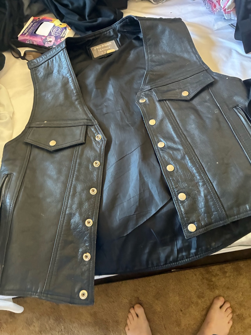 Men's Black Leather Vest Pro-Rider Leather USA